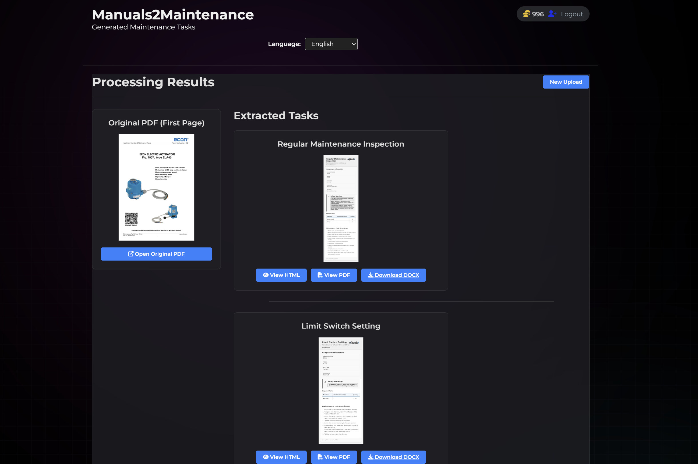 Maintenance Card Example